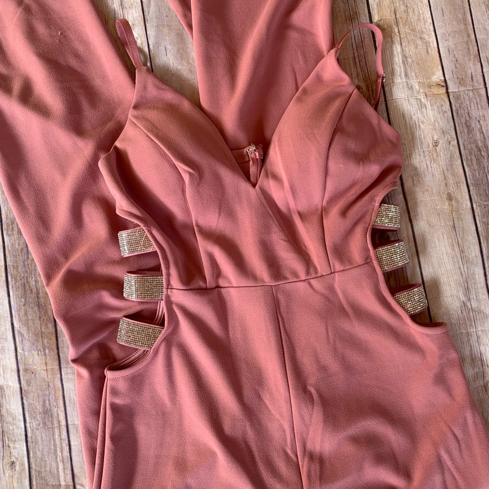 Mauve Romper with Rhinestone Cutouts - Picture 3 of 5